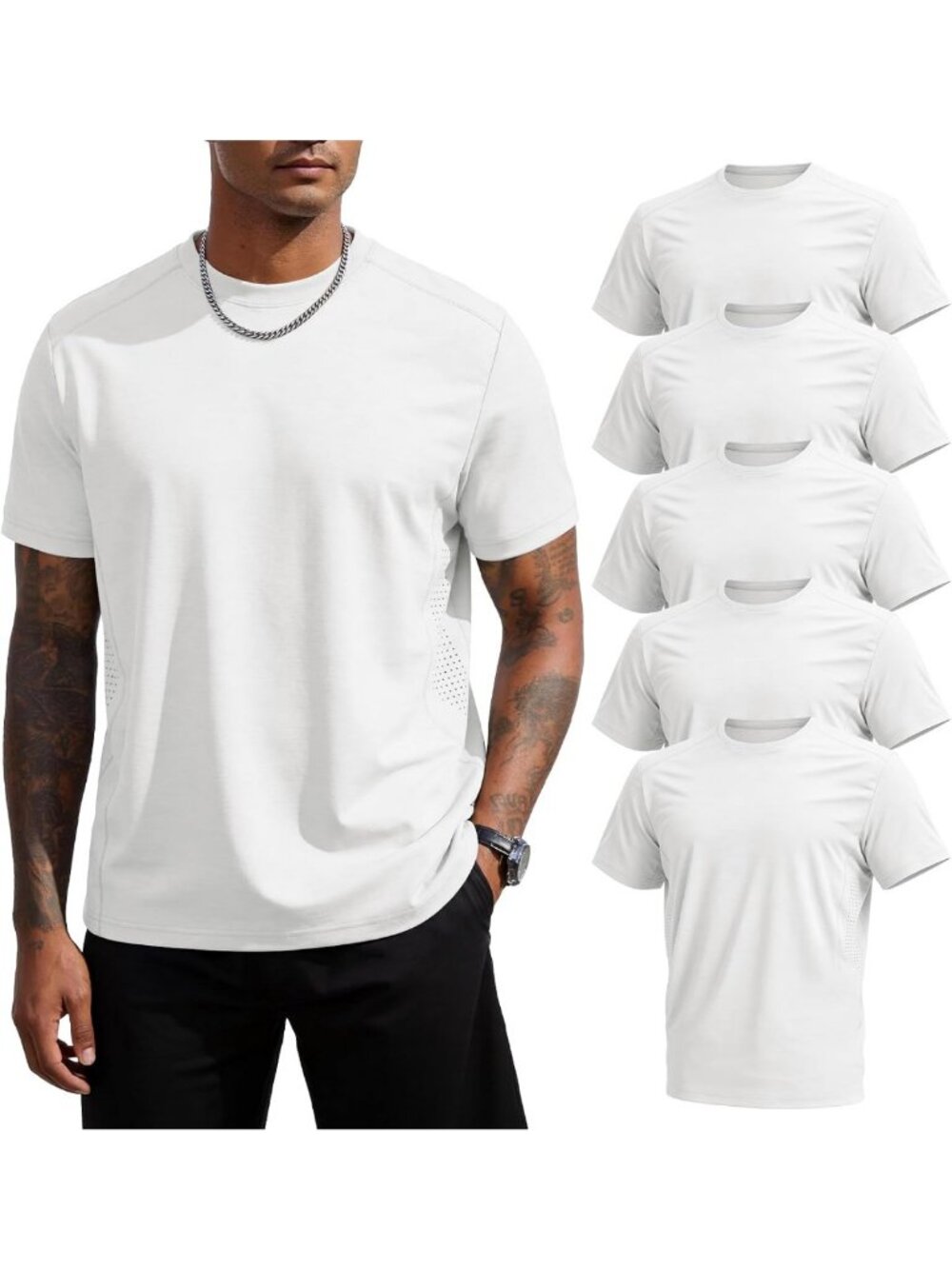 Flygo 1/5 Pack Mens Workout Shirts Dry Fit Underarm Mesh Cooling Gym Tops